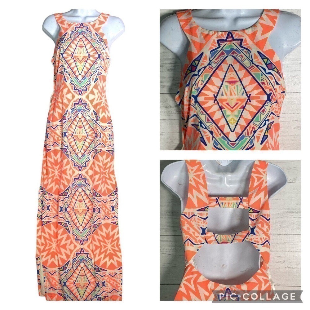 NWT Gianni Bini Orange Geometric Maxi Sleeveless Dress Resort Wear $129
